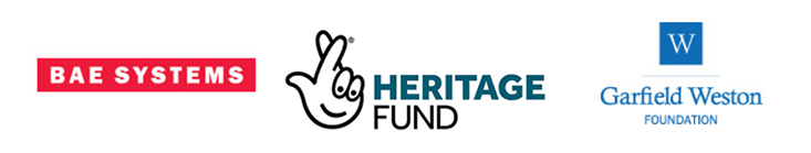 The BAE Systems, Heritage Lottery Fund, and Garfield Weston Foundation logos