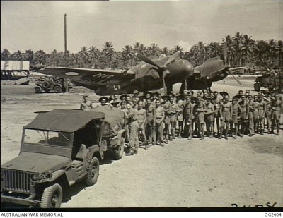 Bristol Beaufighter and men of 30 Squadron RAAF on Morotai Island in the Dutch East Indies ( AWM OG2404)