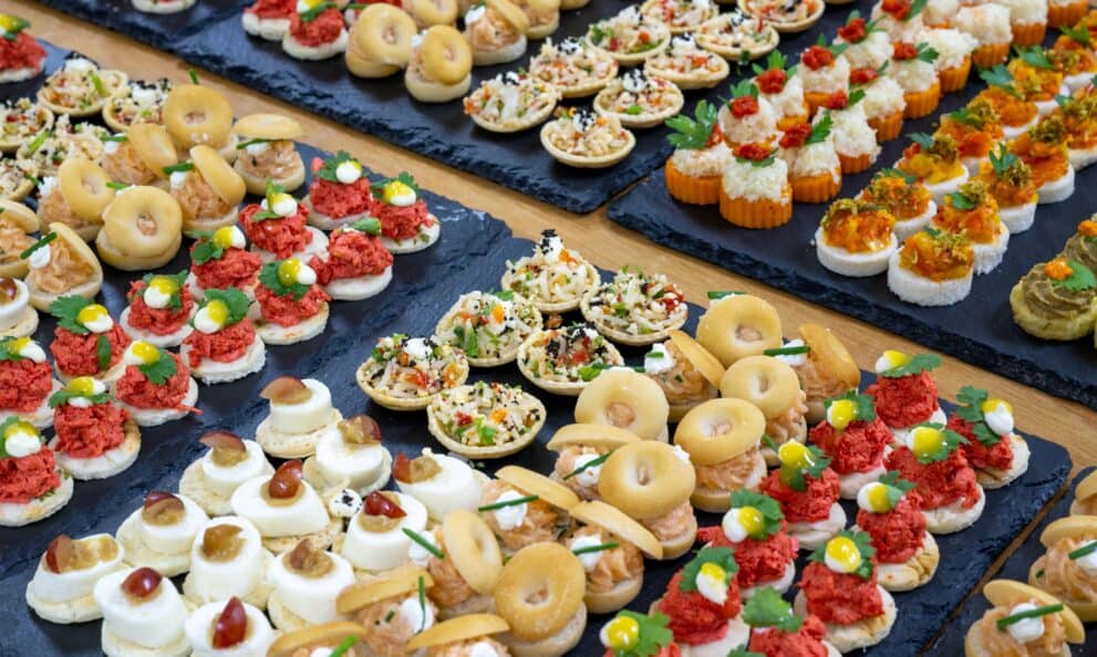 Catering setup within the art gallery space.