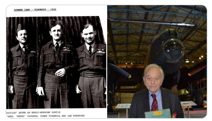 'Benny' Goodman as a young man far left and more recently in front of our Lancaster Bomber