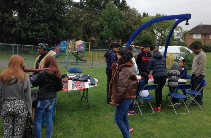 Volunteers helping members of the local community