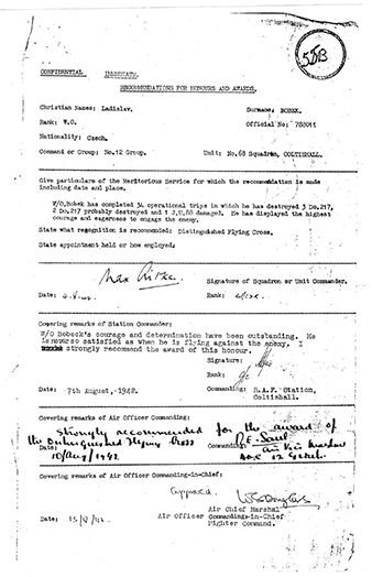 Proposal for awarding of DFC for Ladislav BOBEK. Archive of Martin Vrána Proposal for awarding of DFC for Ladislav BOBEK. Archive of Martin Vrána