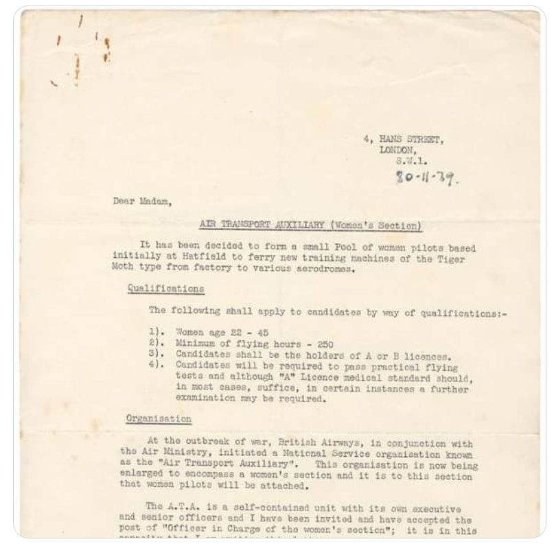 An invitation to join the Air Transport Auxiliary