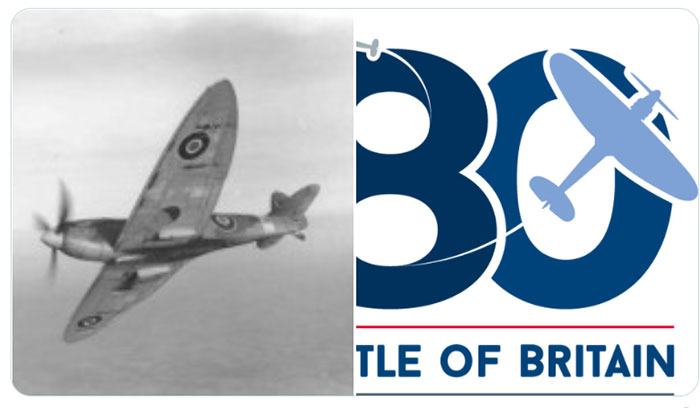 Images showing a Spitfire in flight and the Battle of Britain 80th anniversary logo