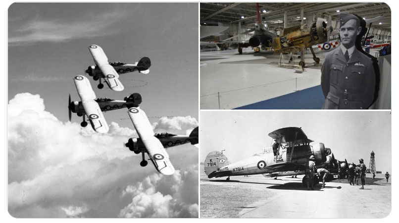 Historic images of the Gloster Gladiator in flight, on the ground, plus an image of London's Gloster Gladiator which is currently in Hangar 4