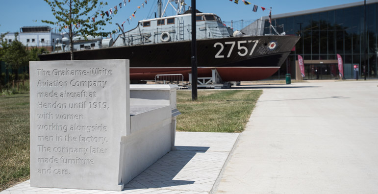 Our public seating, telling the story of our Historic Hendon site.