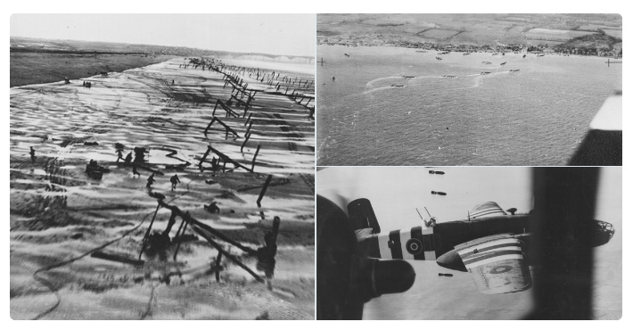 Montage of images showing Normandy Beaches and RAF aircraft in flight