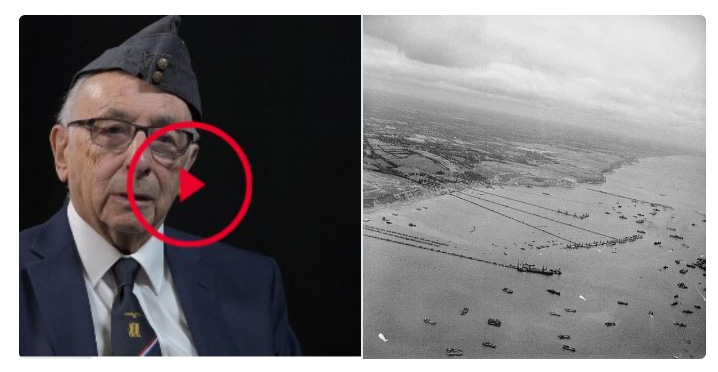 Montage of Ralph Levy and the beaches of Normandy