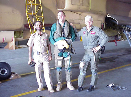 Darren Priday (centre), Manager of the RAF Museum’s Michael Beetham Conservation Centre, while serving in Oman in May 2000 when he supported the RAFO Jaguar Upgrade Project.