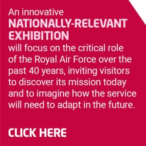 Button containing text outlining the RAF Museum Midland's proposed exhibition - Falklands to today