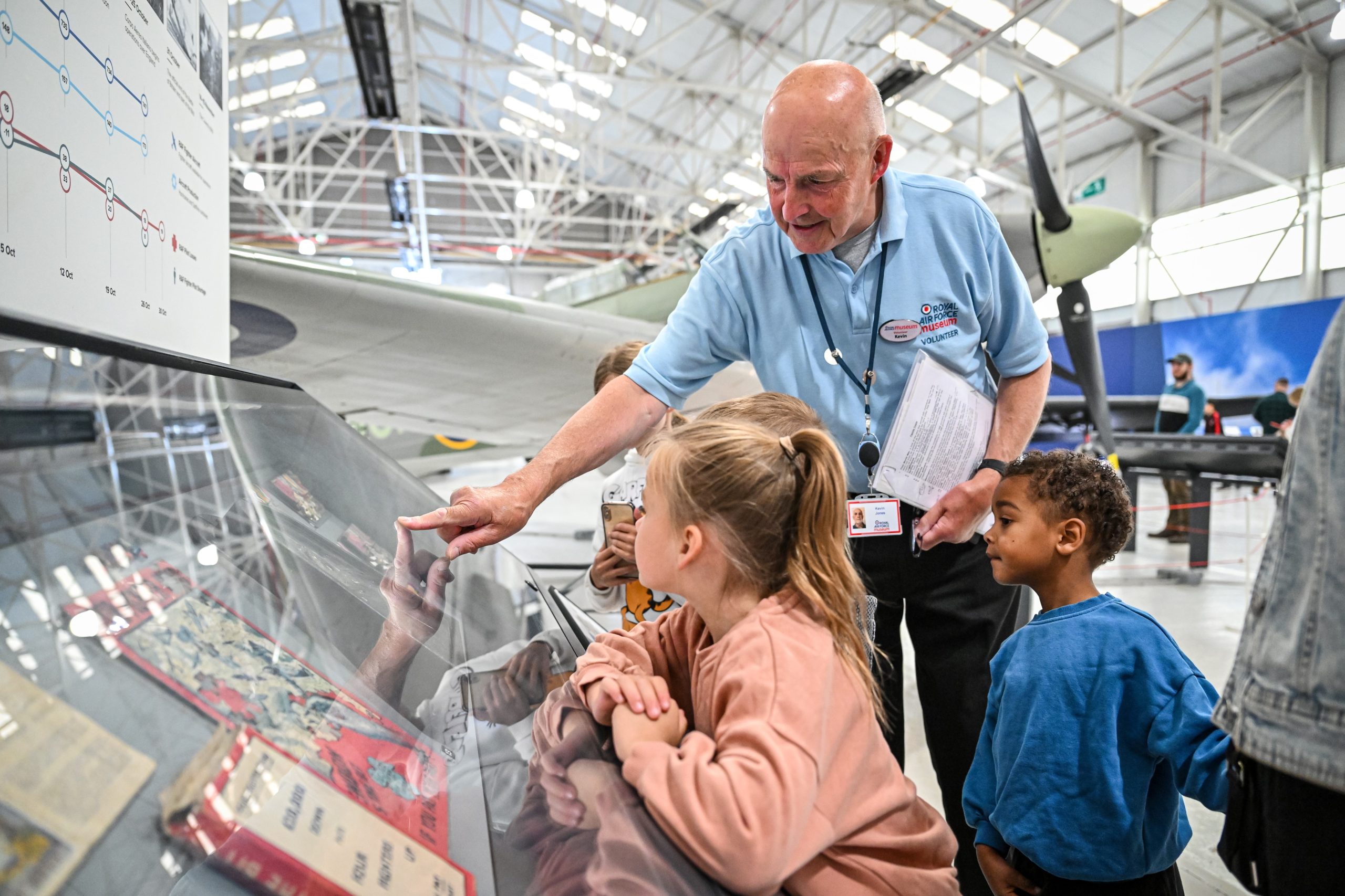 Family tour group inside the RAF Museum.