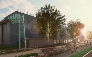 An artist's impression of an external shot of Hangar 1