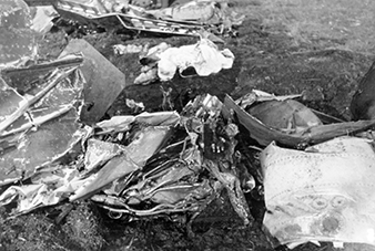 Wreckage of the Spitfire aircraft of Sgt Blažej KONVALINA after its crash. Moravské zemské muzeum