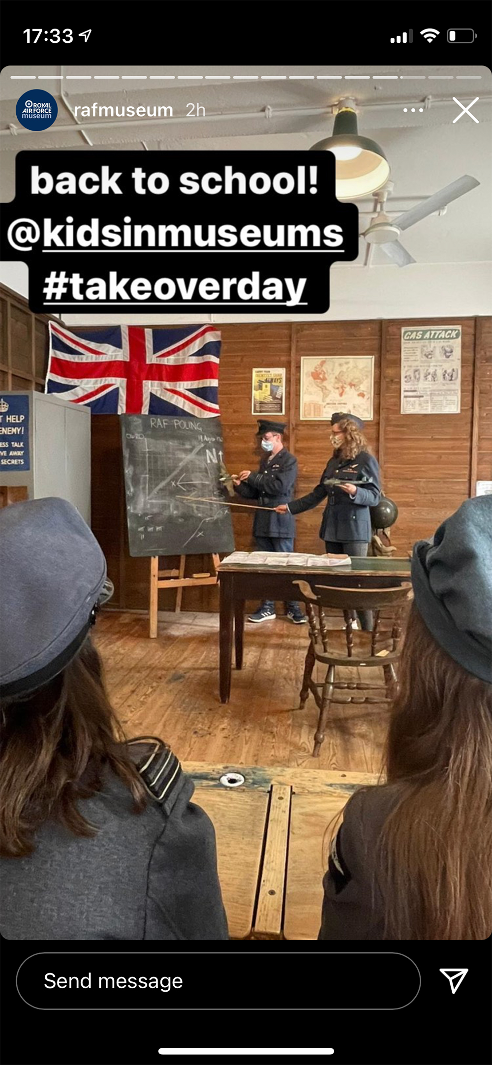 Members of our Youth Panel, dressed in Second World War RAF uniforms giving a class in London's Second World War Classroom