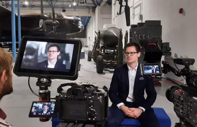 Filming at the RAF Museum London in front of the Lancaster