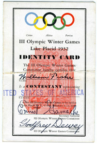 Olympics identity card for William Fiske, 1932