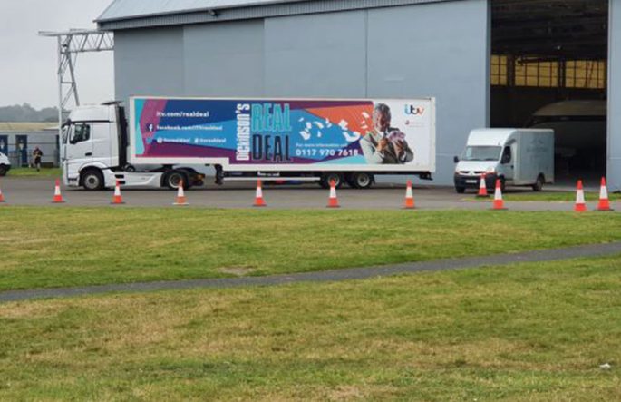 ITV trucks setting up for an event at the RAF Museum Midlands