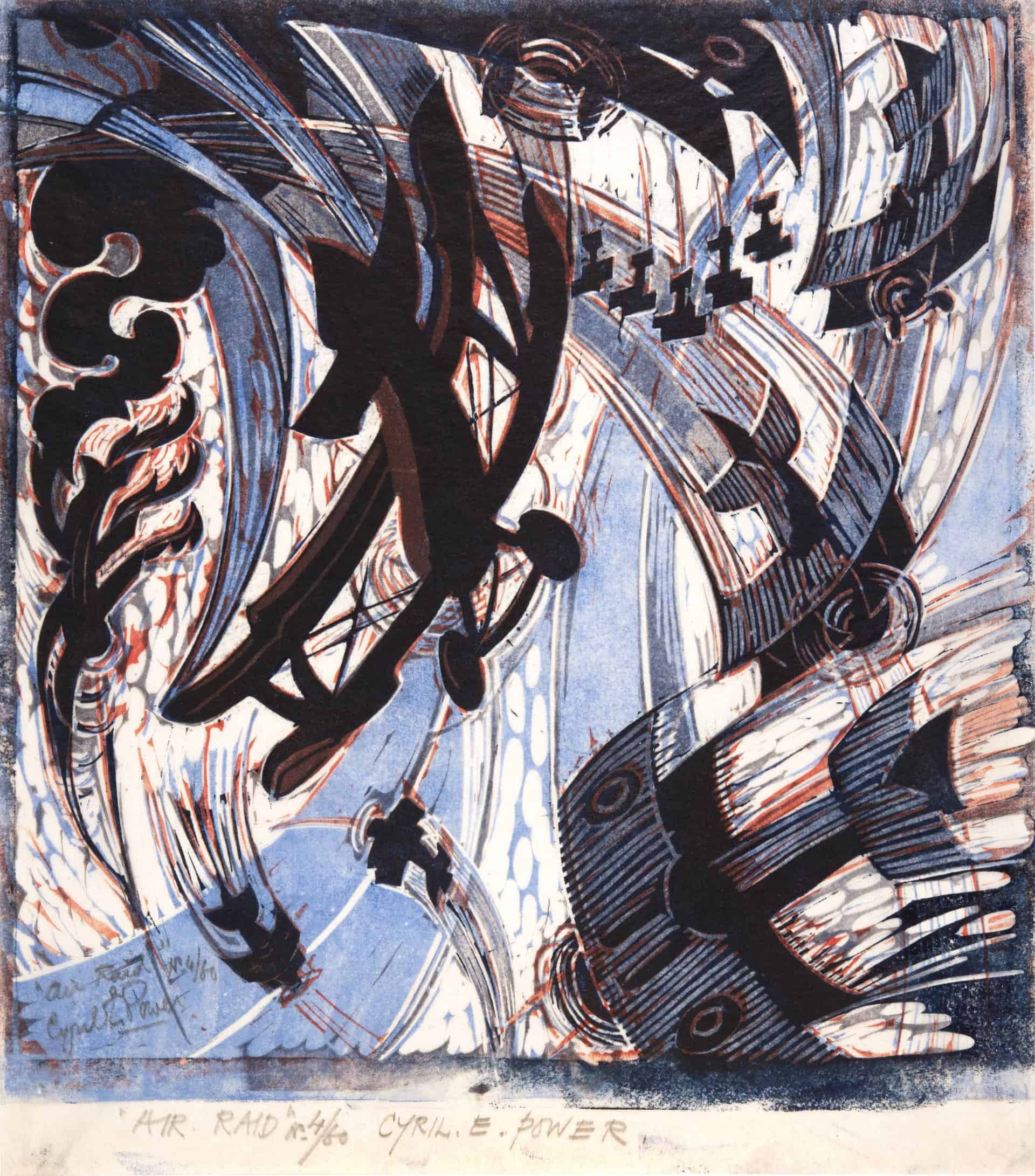 Air Raid by Cyril Power, linocut