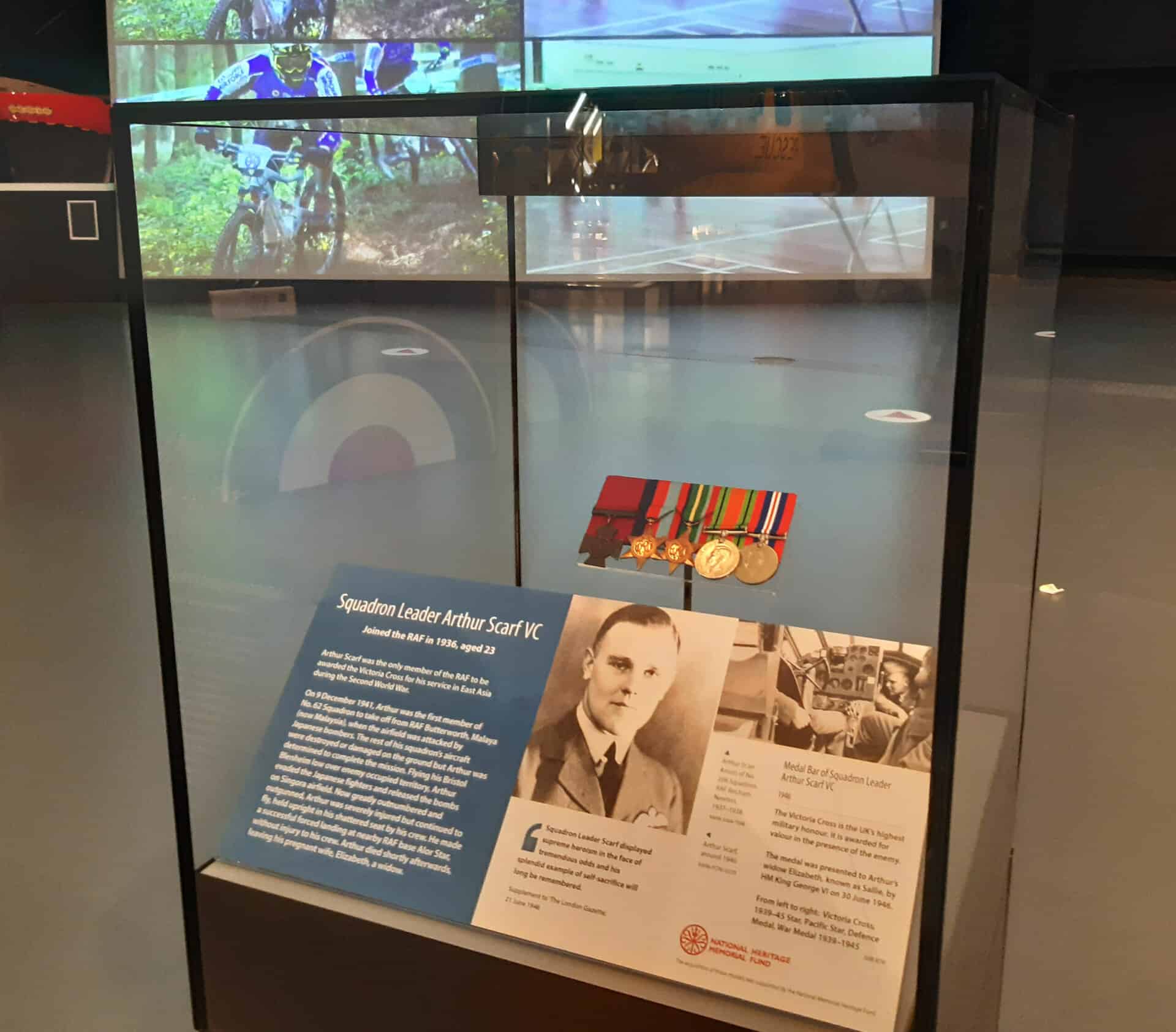 The Scarf VC and medal bar on display in Hangar 1 for summer 2023. 