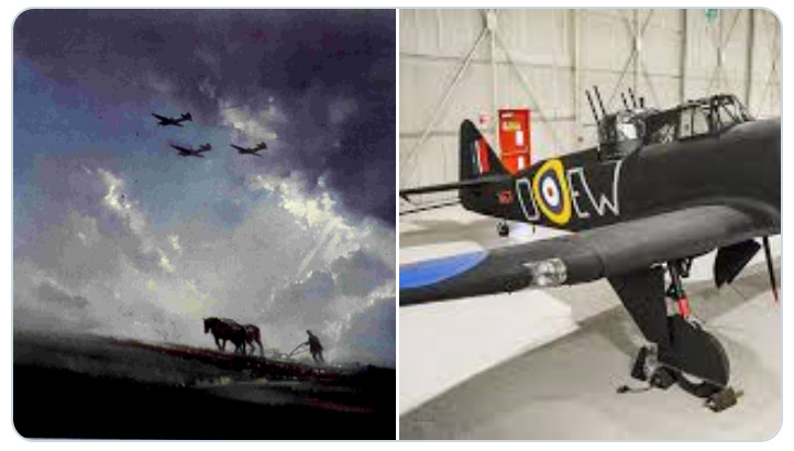 Painting of Boulton Paul Defiants en-route to Dunkirk and a photograph of one of display at the Museum