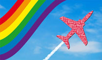 This is an image of a Red Arrow Hawk aircraft, flying alongside a rainbow.