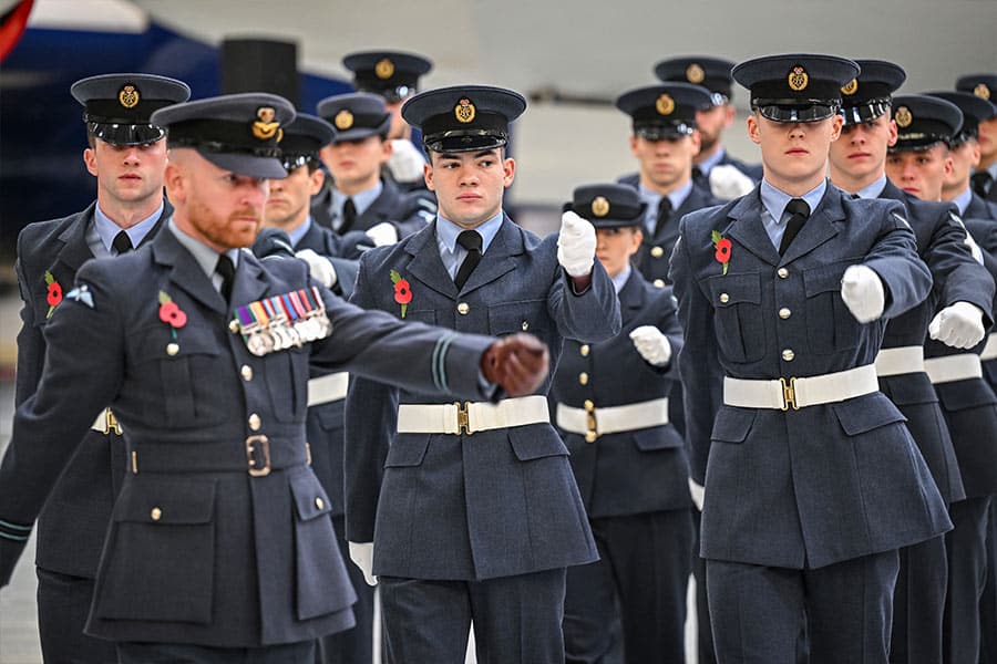 RAF personnel marching