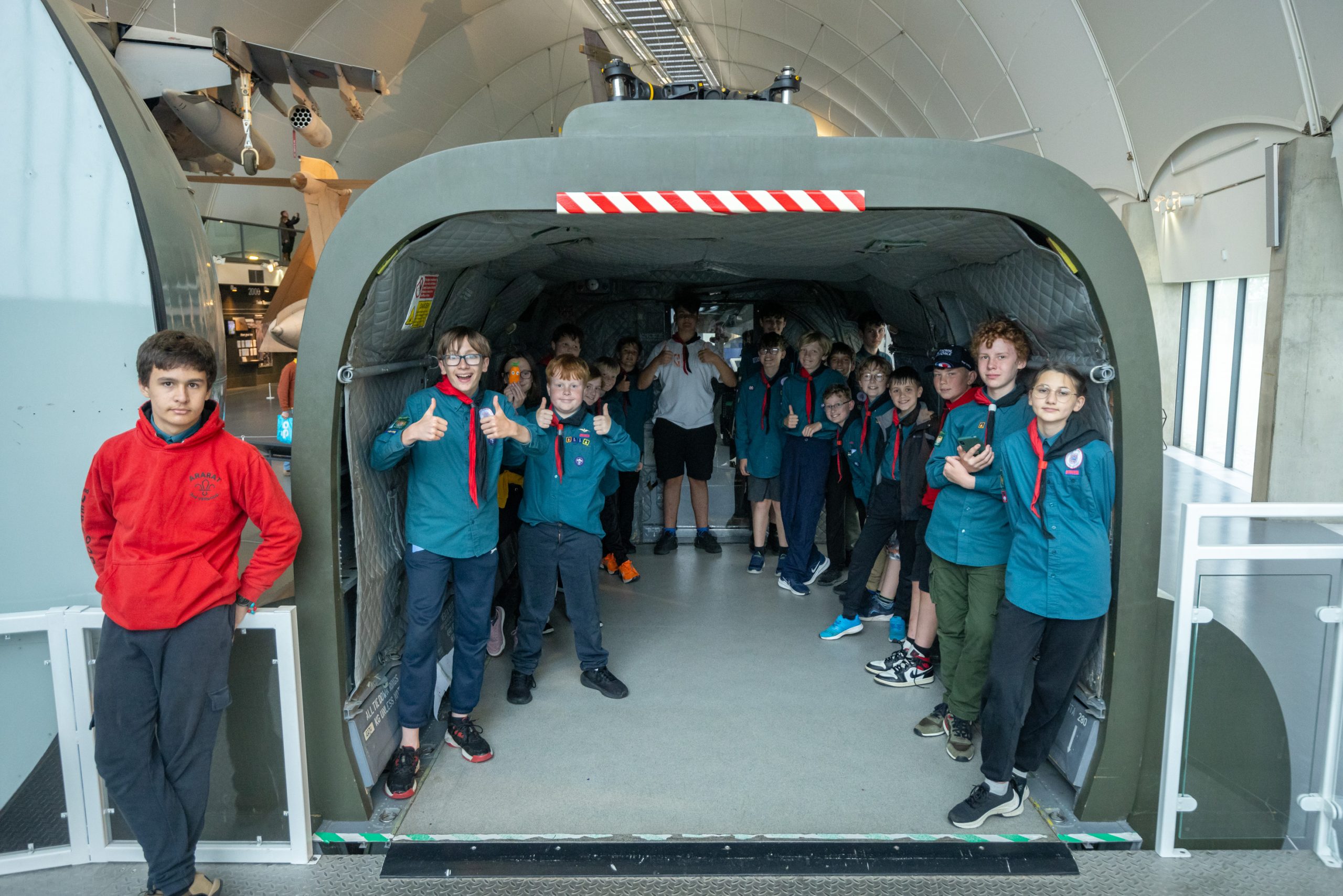 Scouts in the Chinook Helicopter Section in Hangar 6