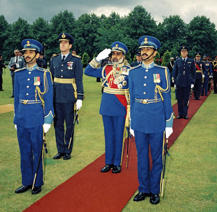 Sultan Qaboos of Oman taking the salute at the RAF College Cranwell in May 1986 