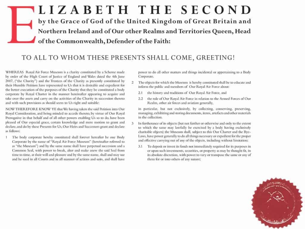 The Royal Air Force Museum's Royal Charter with Royal Seal