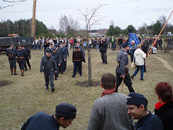 A shot from a reconstruction of camp life in a POW camp. The demonstration on this subject took place as a part of the 65th anniversary of the “Great Escape” from the POW camp of Stalag Luft III Sagan.